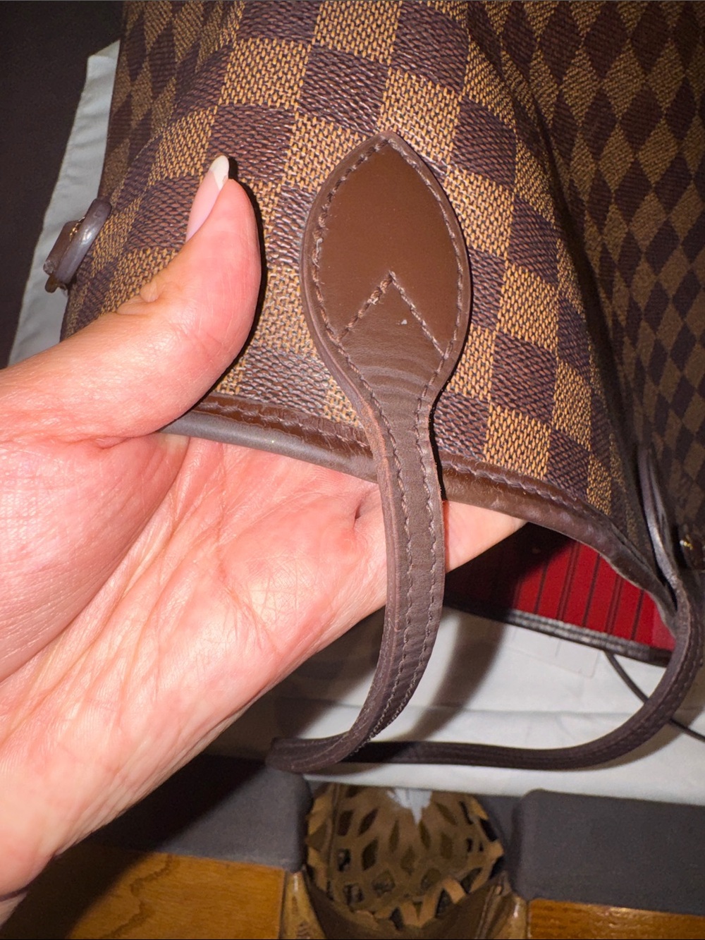 Designer-Style Brown Check Tote Bag - Classic Brown - Picture 5 of 11